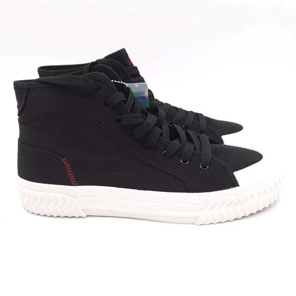 Skechers Womens 11 Street Trax Hi Tread Highly High Top Lace Up Shoe Vegan Black - Picture 5 of 6
